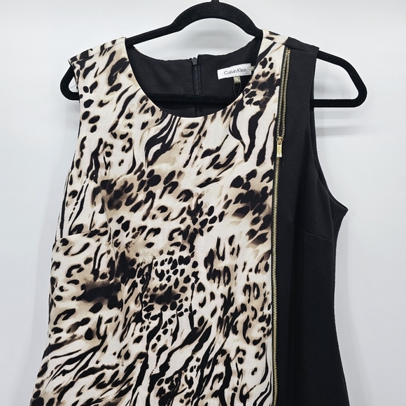 Calvin Klein Leopard Print Colorblock Ponte Knit Dress Wonens Size 14 New - Picture 3 of 7